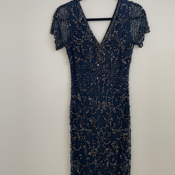 Pisarro Nights Beaded Mesh Column Gown Dark Navy 6 NWOT - Picture 8 of 16